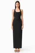 Odelia Beaded Halter Neck Gown in Black