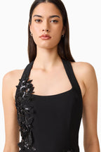 Odelia Beaded Halter Neck Gown in Black