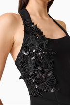 Odelia Beaded Halter Neck Gown in Black