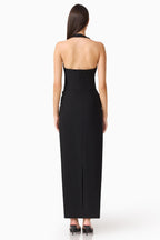 Odelia Beaded Halter Neck Gown in Black