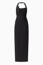 Odelia Beaded Halter Neck Gown in Black