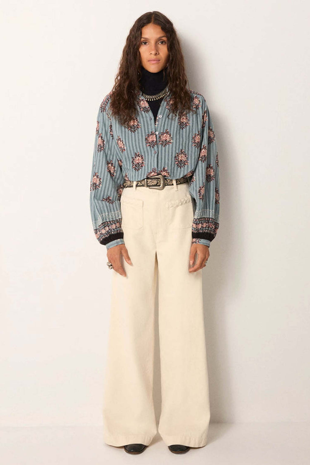 Omara Water Lillies Blouse in Cerulean Mist