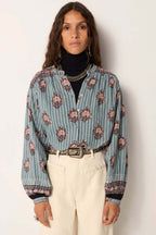 Omara Water Lillies Blouse in Cerulean Mist