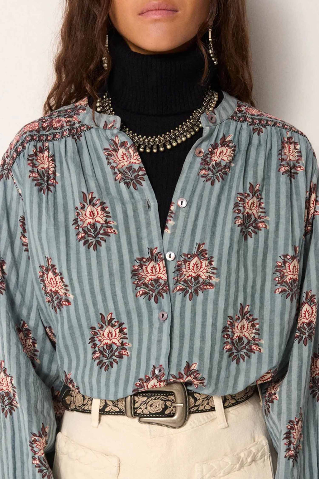 Omara Water Lillies Blouse in Cerulean Mist