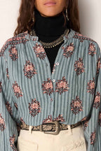 Omara Water Lillies Blouse in Cerulean Mist