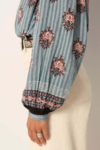 Omara Water Lillies Blouse in Cerulean Mist