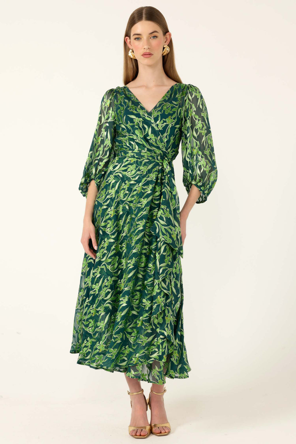 Orchid Wrap Dress in Emerald