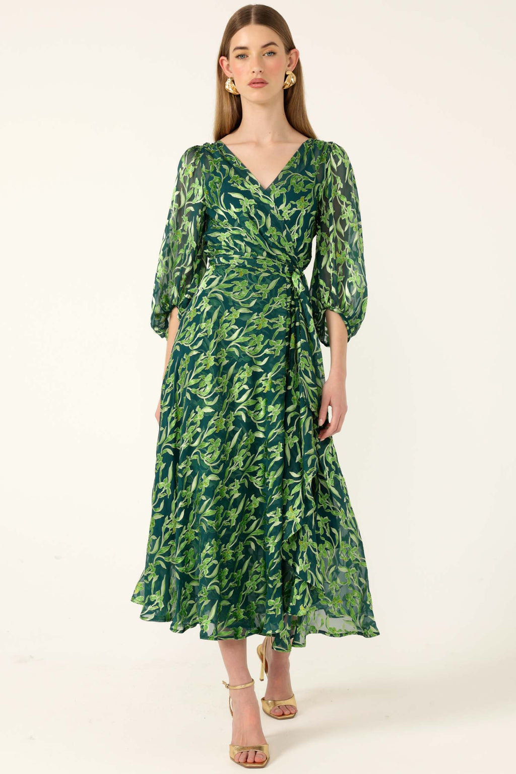 Orchid Wrap Dress in Emerald