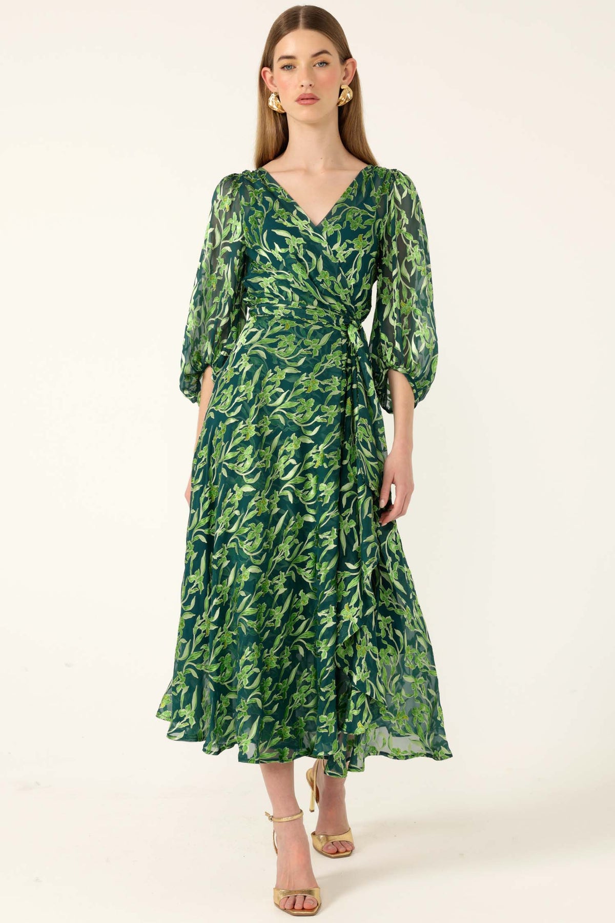 Orchid Wrap Dress in Emerald