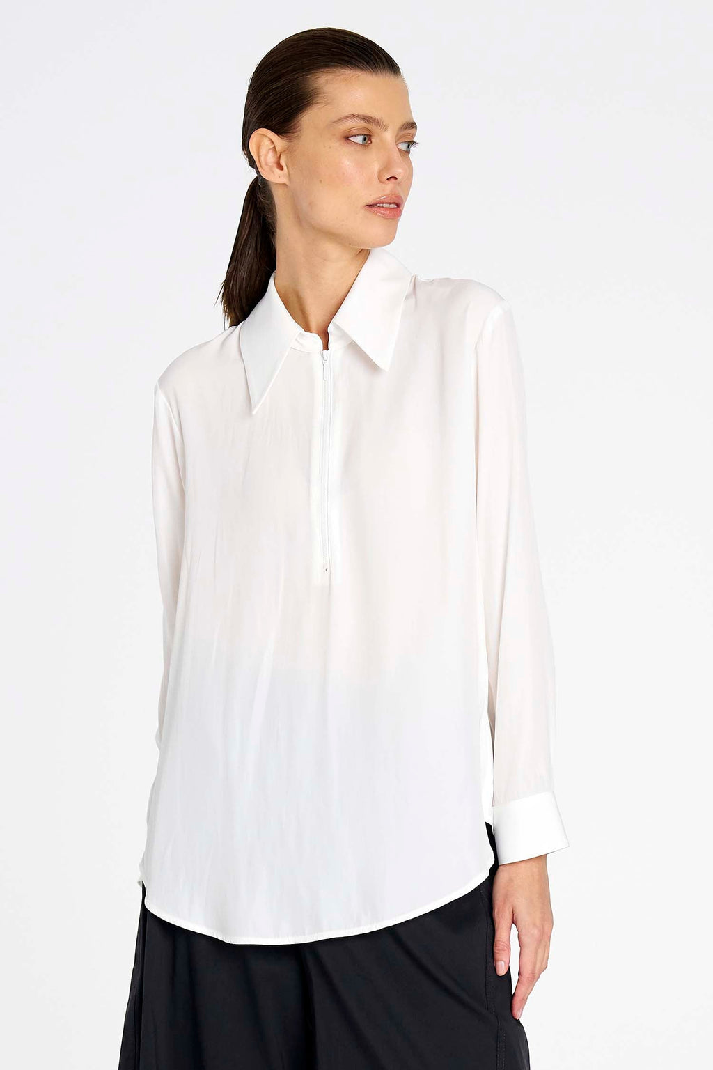 Peak Zip Blouse in White