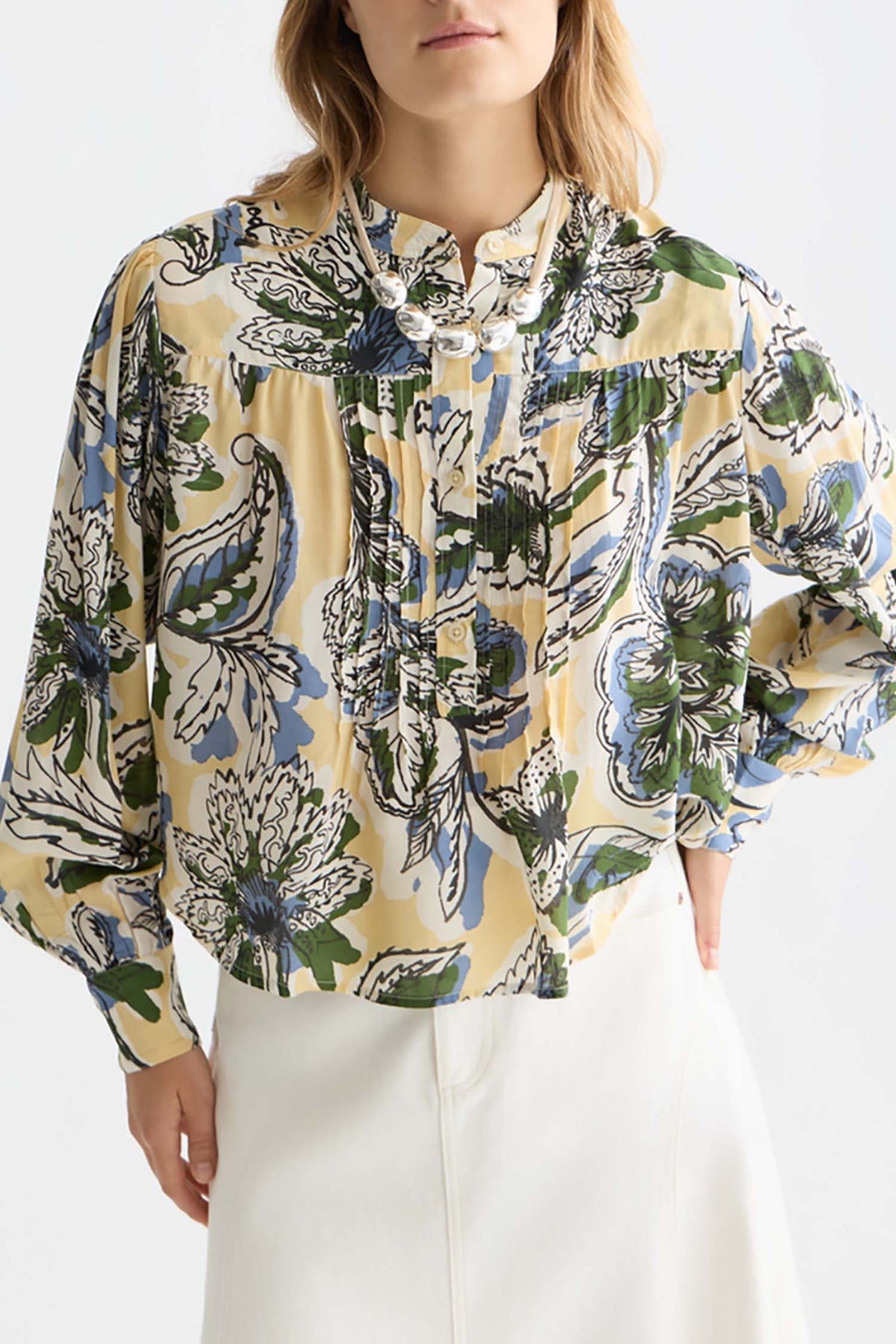 Pin Tuck L/S Shirt in Lucky Bandana Multi Parsnip
