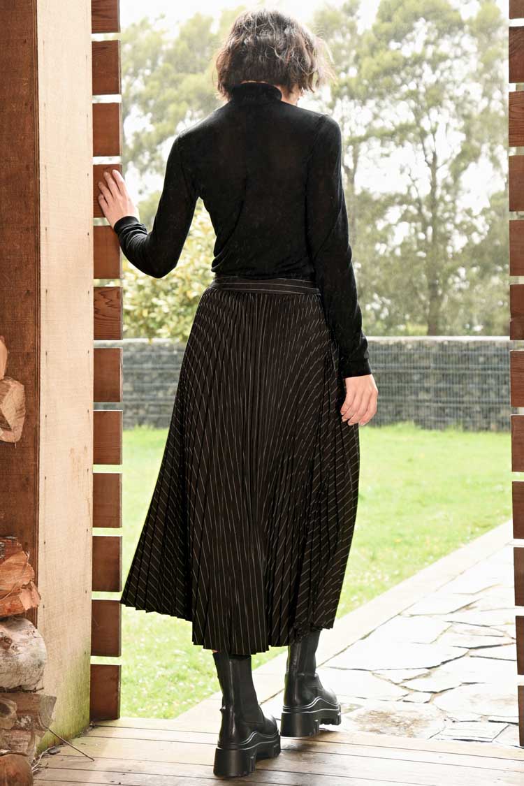 Take a Pleat Skirt in Black Pinstripe | FINAL SALE