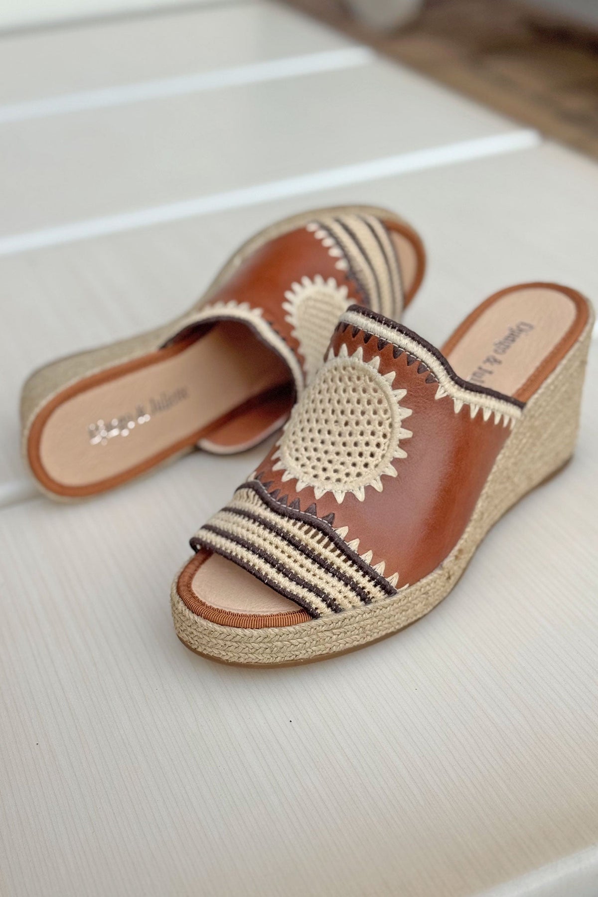Poppsy Leather Wedges in Tan