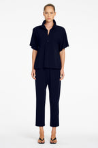 Zip Flute Top in True Navy