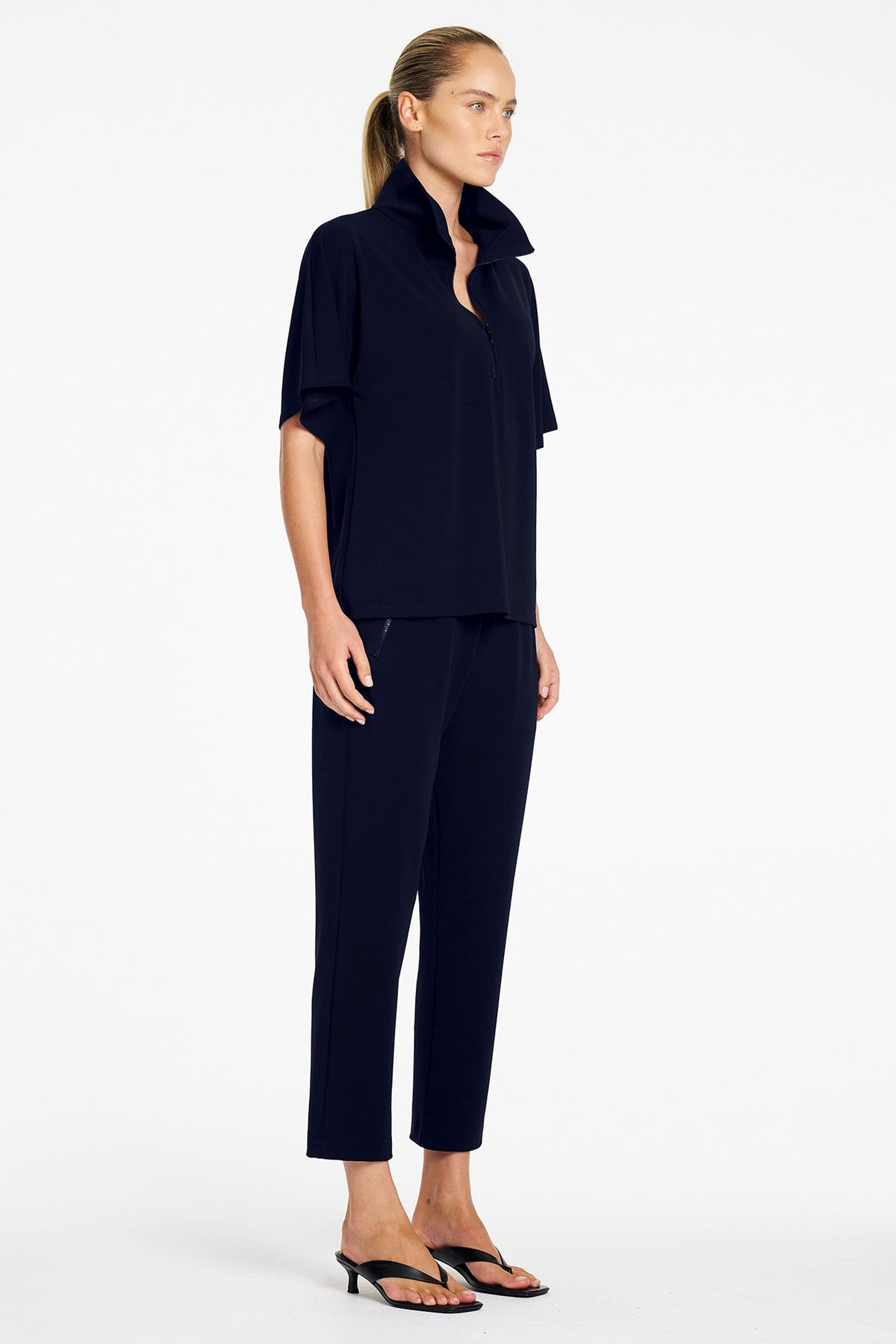 Zip Flute Top in True Navy