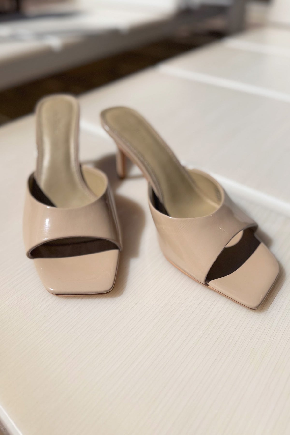 Preetence Patent Leather Heels in Latte