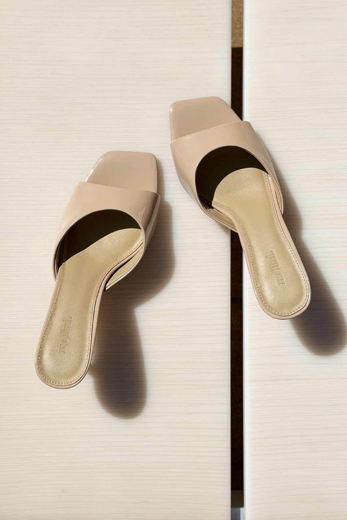 Preetence Patent Leather Heels in Latte