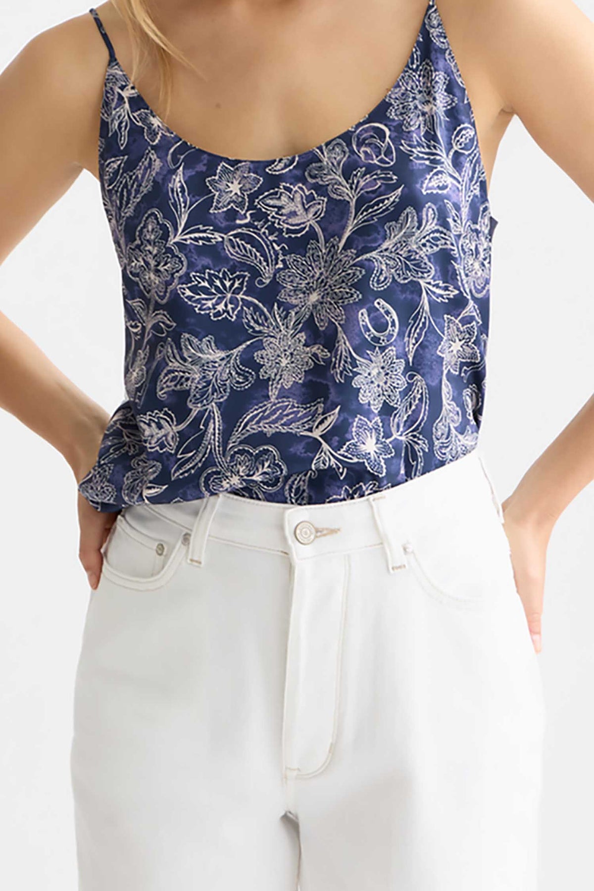 Printed Jersey Back Tank Top in Lucky Bandana Dress Blues
