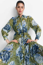 Printed Midi Dress in Urban Lime