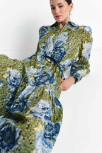 Printed Midi Dress in Urban Lime