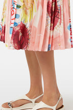 Printed Pleated High Rise Midi Skirt in Abstract Sun Pink | FINAL SALE