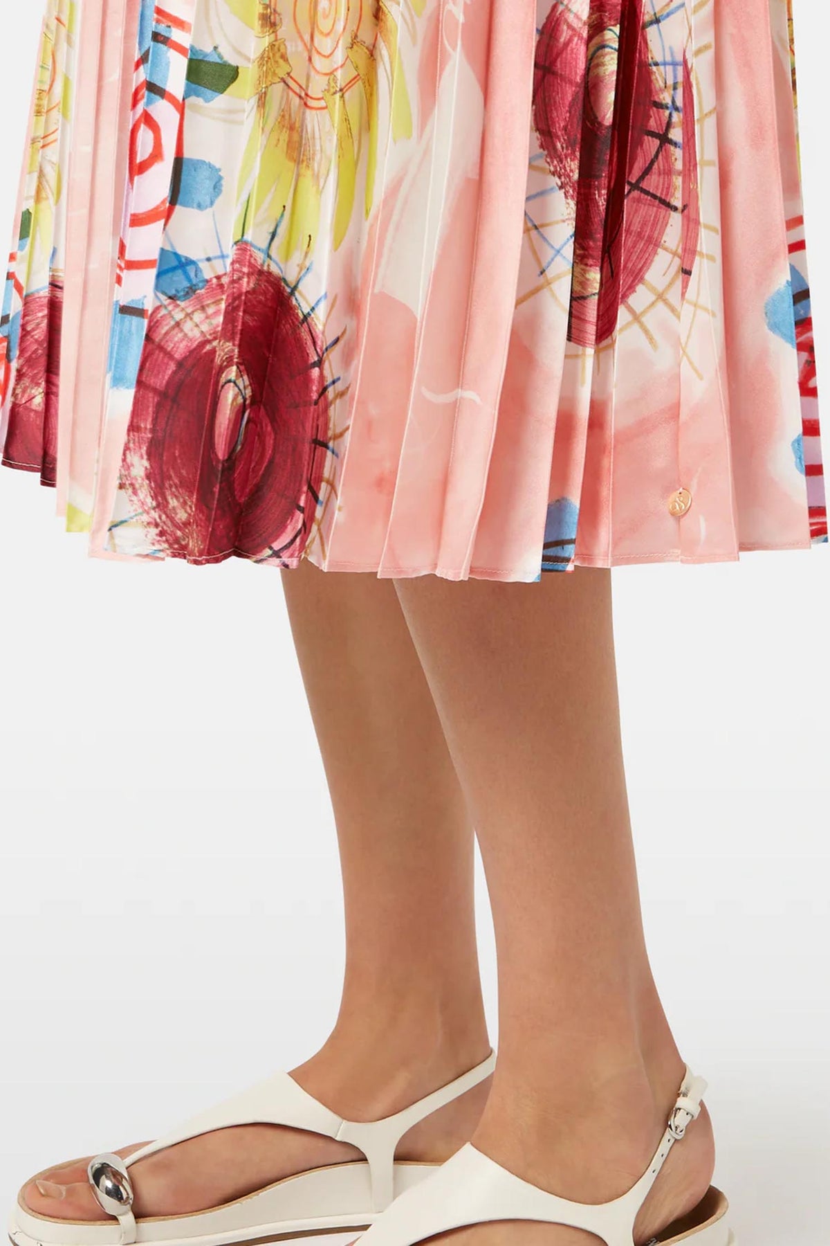 Printed Pleated High Rise Midi Skirt in Abstract Sun Pink | FINAL SALE