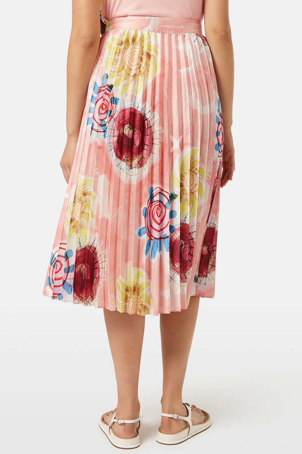 Printed Pleated High Rise Midi Skirt in Abstract Sun Pink | FINAL SALE