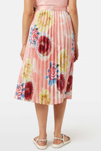 Printed Pleated High Rise Midi Skirt in Abstract Sun Pink | FINAL SALE
