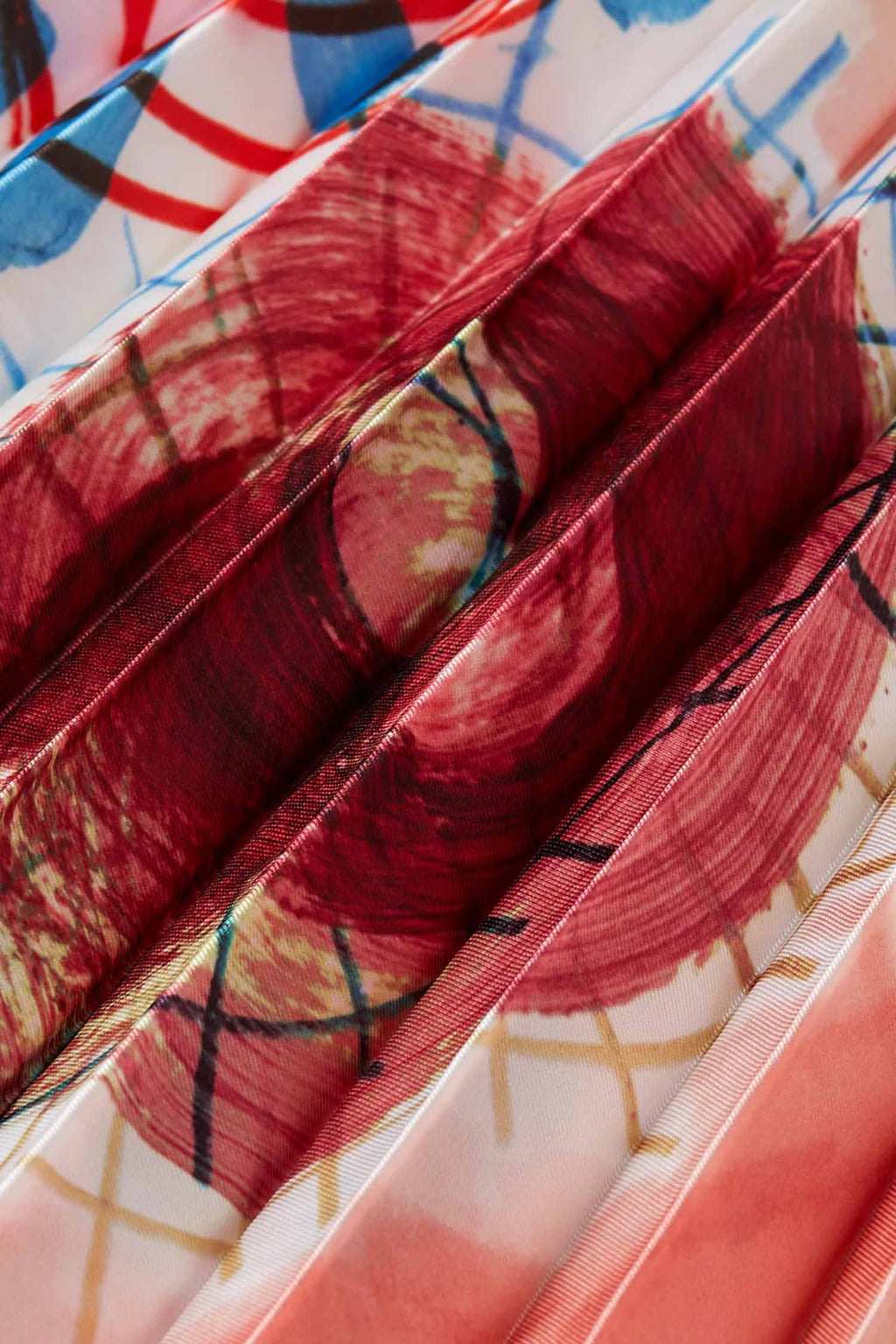 Printed Pleated High Rise Midi Skirt in Abstract Sun Pink | FINAL SALE