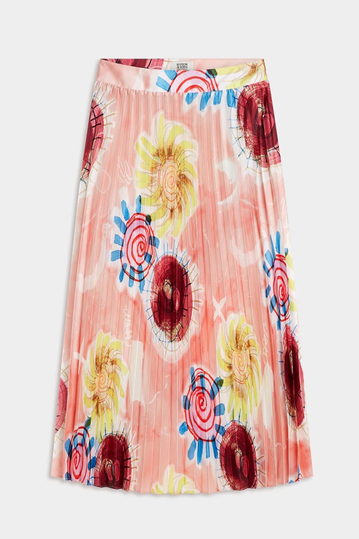 Printed Pleated High Rise Midi Skirt in Abstract Sun Pink | FINAL SALE