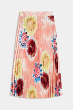 Printed Pleated High Rise Midi Skirt in Abstract Sun Pink | FINAL SALE
