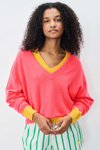 Raxow V-Neck LS Sweater in Fluorescent Hortensia