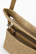 Raffia Venecia Half Logo Shoulder Bag in Natural