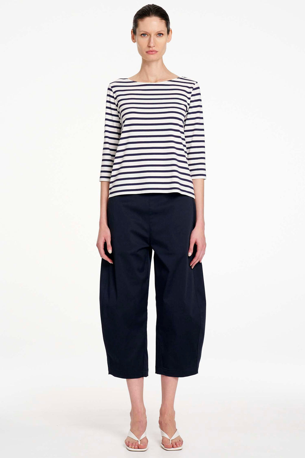 Relaxed Boat Neck in White/Ink
