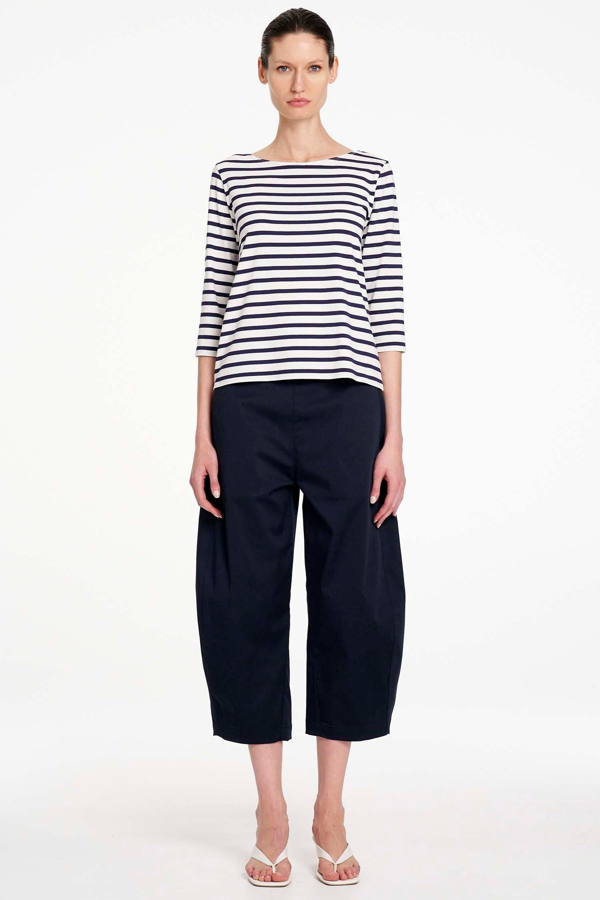 Relaxed Boat Neck in White/Ink