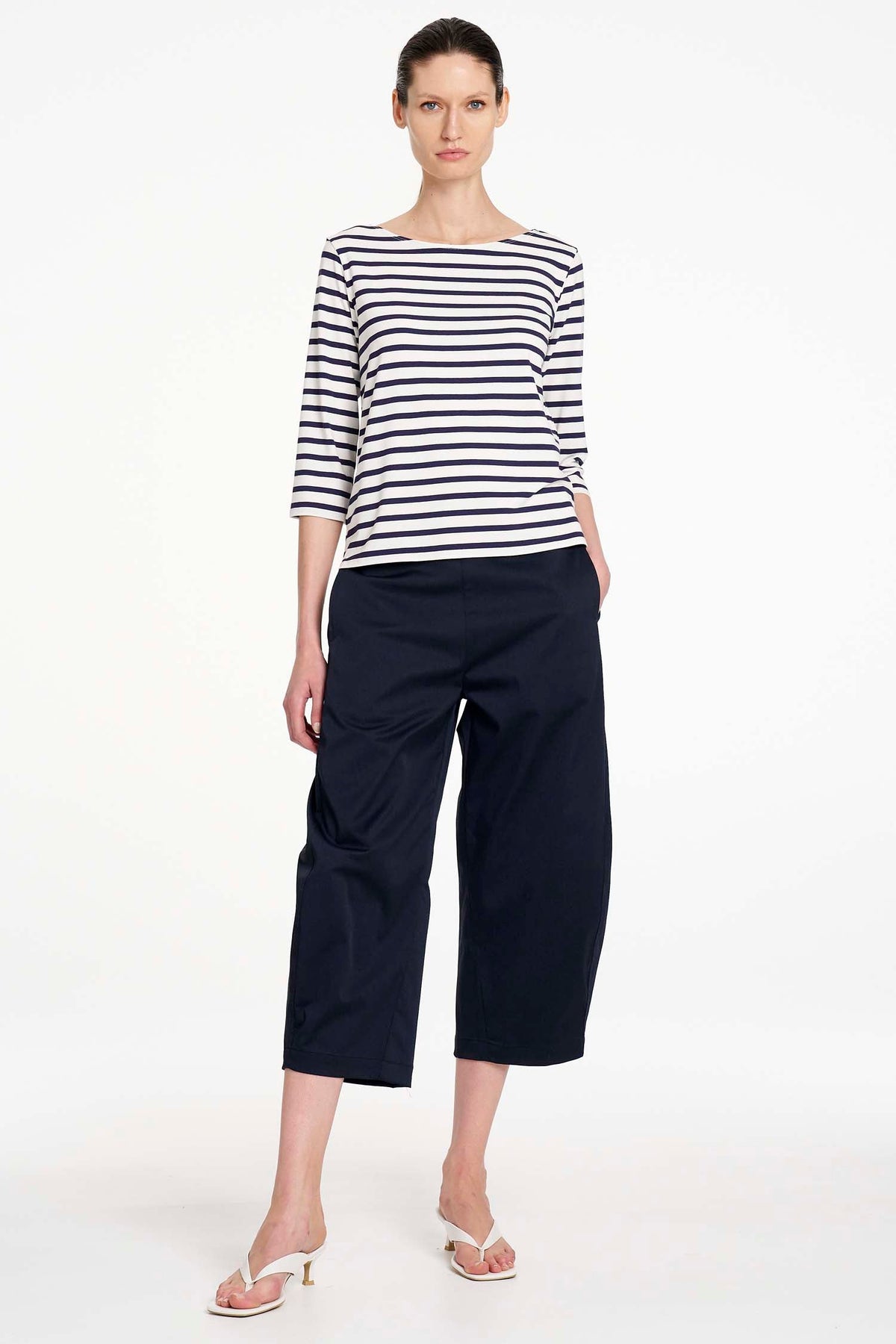 Relaxed Boat Neck in White/Ink