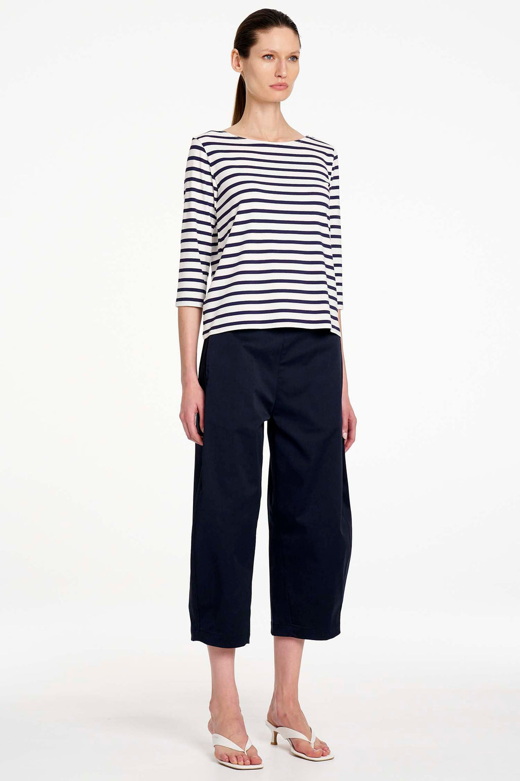 Relaxed Boat Neck in White/Ink