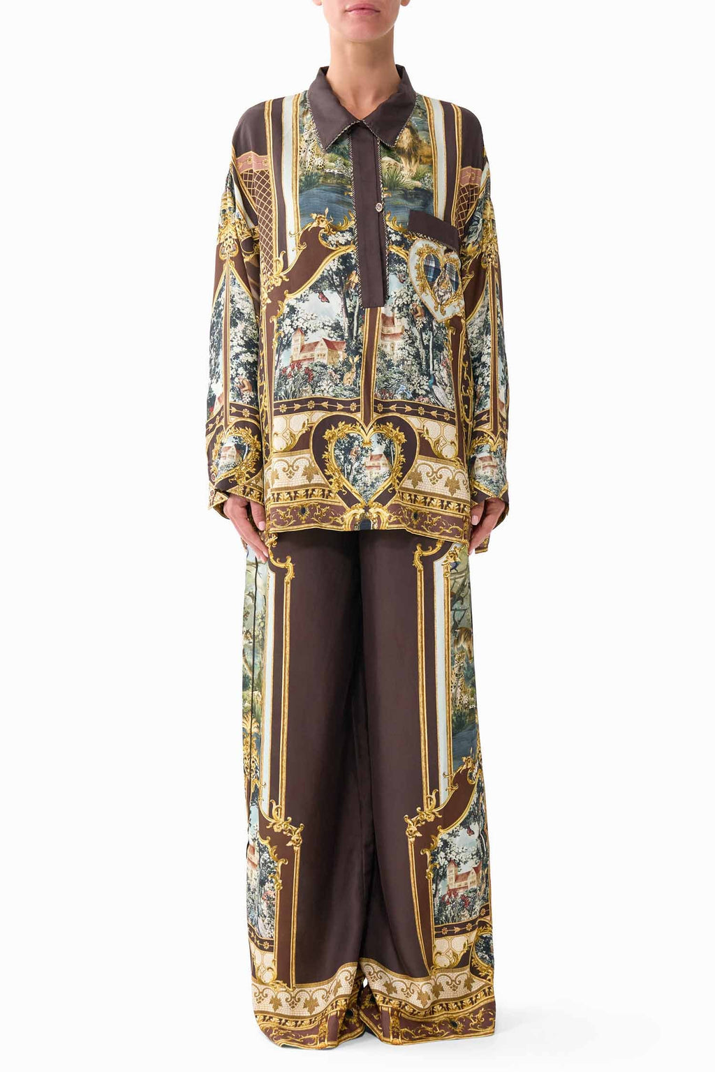 Relaxed Collared Shirt with Pocket in Animals In The Palace