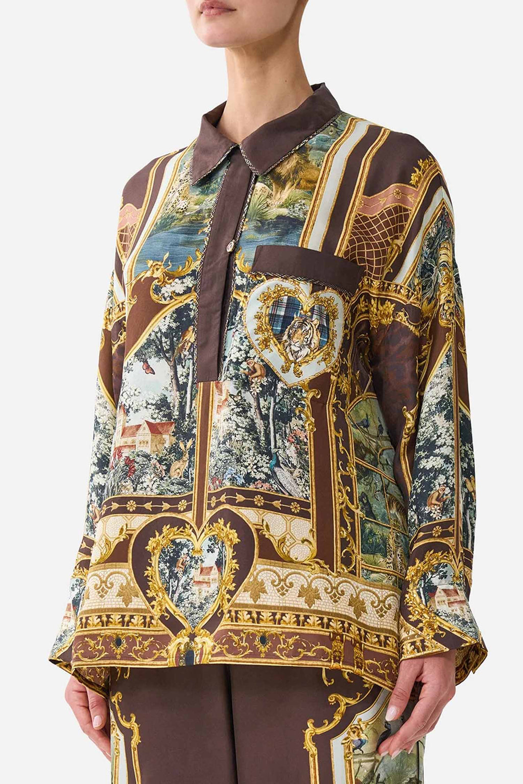 Relaxed Collared Shirt with Pocket in Animals In The Palace