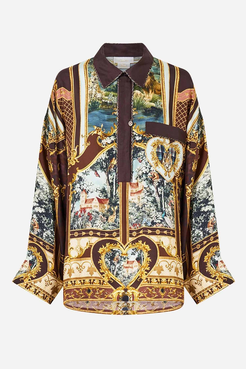 Relaxed Collared Shirt with Pocket in Animals In The Palace