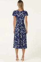 Reverse Wrap Midi Dress in Navy White Floral