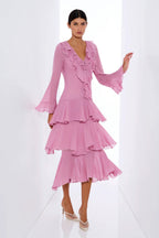 Rosa Tiered Midi Dress in Lilac Pink
