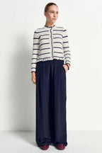 Round Neck Cardigan w Looped Fringes in Pearl