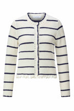 Round Neck Cardigan w Looped Fringes in Pearl