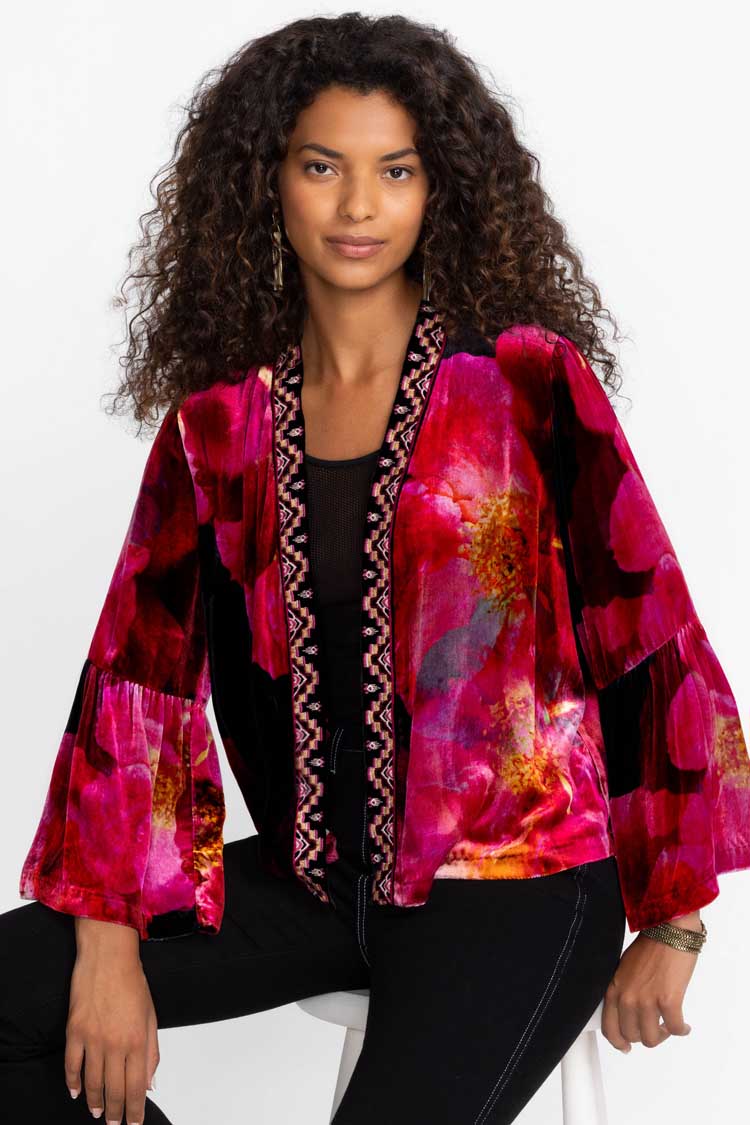 Ruby Bloom Ruffle Sleeve Velvet Bolero