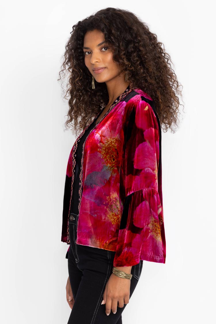 Ruby Bloom Ruffle Sleeve Velvet Bolero
