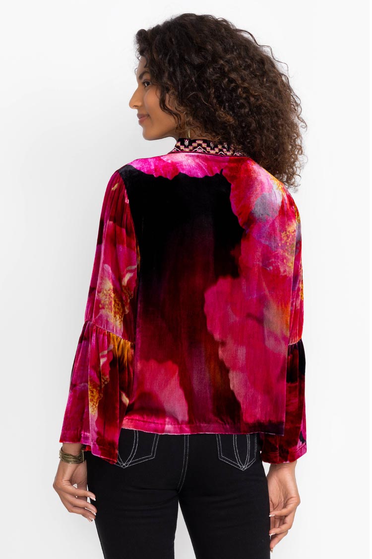 Ruby Bloom Ruffle Sleeve Velvet Bolero