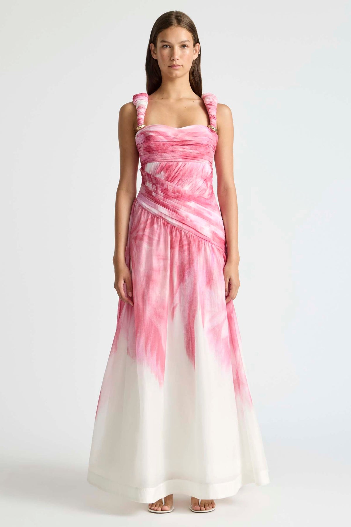 Ruched Strap Gown in Glasshouse