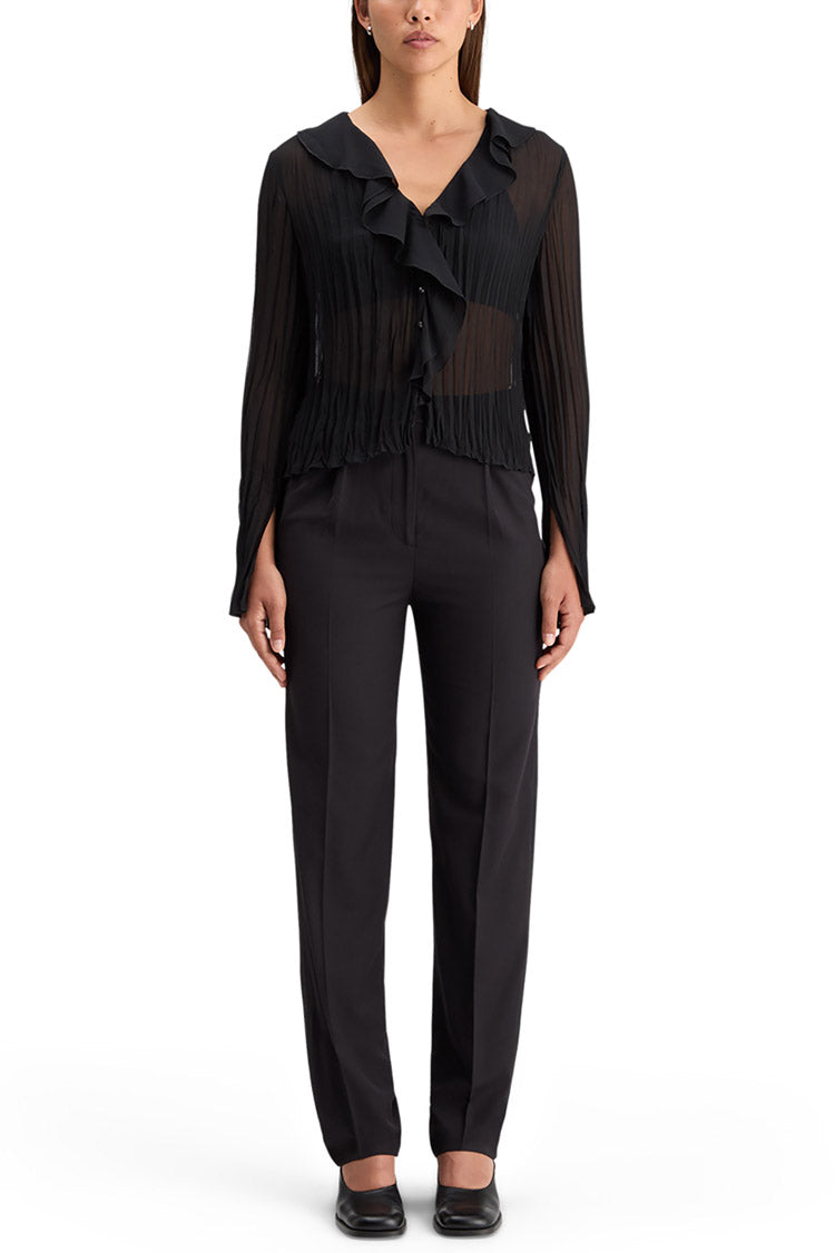 Ruffled LS Top in Evening Black | FINAL SALE