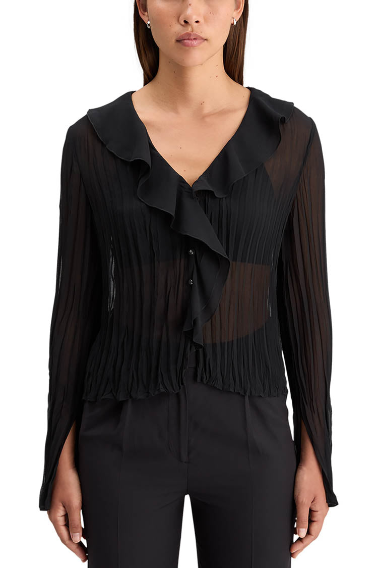 Ruffled LS Top in Evening Black | FINAL SALE